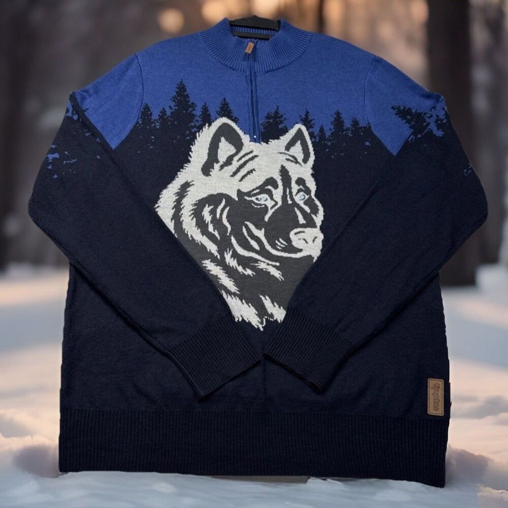Tipsy Elves Men's Blue Size XL Wolfgang 1/4 Zip Mock Neck Ski Sweater